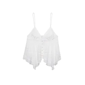 Elegant white V-neck embroidered camisole top for women's spring summer collection