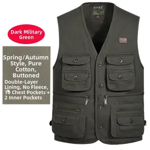 Détail macro d'un gilet utilitaire pour homme en 100% coton vert armée foncé premium