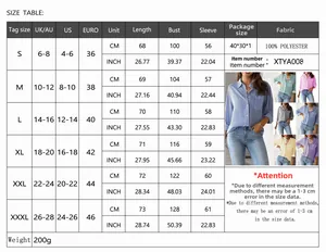 Detailed size chart for women's loose long sleeve striped button-down shirt