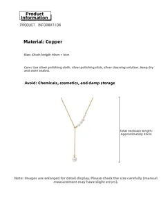 Spécifications d'un collier de perles à pampilles en cuivre avec longueur ajustable.
