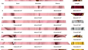 Size chart for women's long sleeve cotton linen shirt featuring S to 3XL sizes