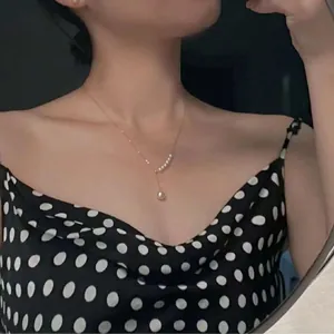 925 Sterling Silver Mermaid Tears Y Shape Freshwater Pearl Necklace With Round Flawless Pendant For Women Fashion Jewelry Gift