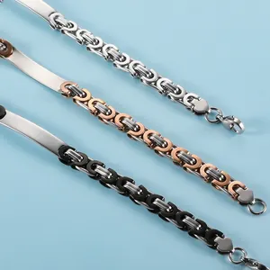 Detailed macro shot of three-tone Byzantine style stainless steel bracelets with curved plates