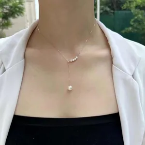 Elegant Y-shaped mermaid tear pearl necklace featuring a 8-9mm freshwater pearl drop