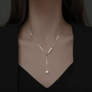 Collier Pendentif Gland de Perle Artificielle en Cuivre Électroplaqué Chaîne Clavicule en Y Bijou Tendance Élégant pour Femme