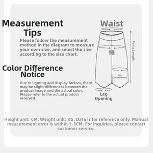 Detailed measurement guide diagram for athletic yoga pants showing waist and length
