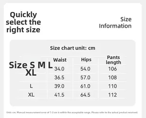 Detailed size chart for women's yoga pants with waist hip and length measurements