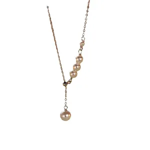 Collier à pampilles en perles avec chaîne dorée ajustable pour femme