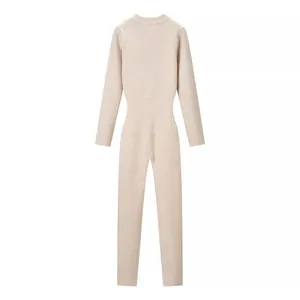 Tuta in maglia beige a maniche lunghe da donna in stile casual alla moda