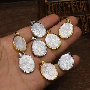 Religious natural mother of pearl shell pendants with silver and gold frames
