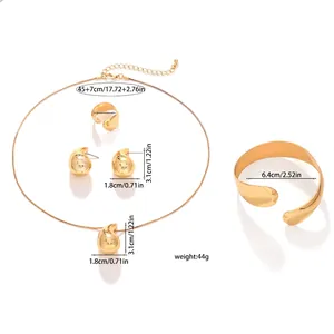 Detailed measurements of gold waterdrop necklace, earrings, and bracelet jewelry set.