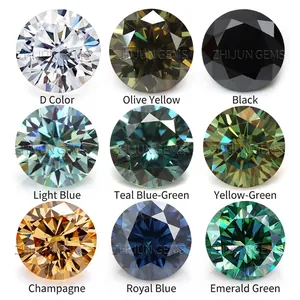 Detailed macro view of multi-colored round cut moissanite loose stones chart