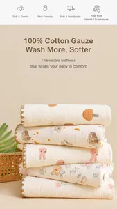 Pile de couvertures douces en mousseline de coton pour bébé avec motifs de dessins animés