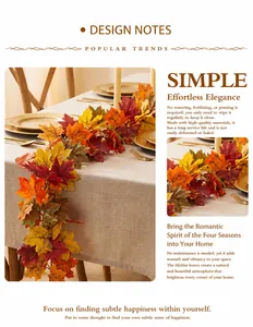 Close-up view of realistic artificial autumn maple leaf garland for festive home decoration.