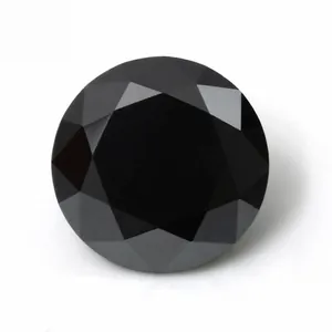 Close-up of a brilliant round black moissanite stone with hearts and arrows cut