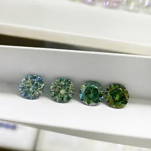 Round cut colored moissanite gemstones with brilliant fire and hearts and arrows cut