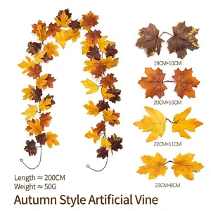 Artificial autumn maple leaf vine garland with detailed product size specifications