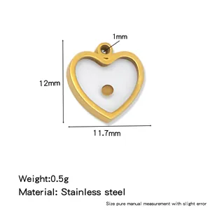 Golden stainless steel heart pendant with mustard seed inside and detailed measurements