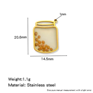 Small gold stainless steel mustard seed jar pendant charm with dimensions 20.6x14.5mm