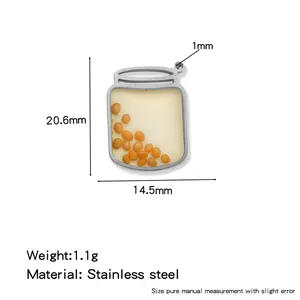 Stainless steel mustard seed jar pendant with dimensions 20.6x14.5mm and 1.1g weight