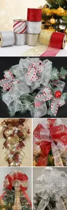 Collection of wide Christmas wired ribbons for decorative bows, wreaths and tree toppers