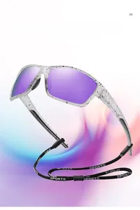 Professional polarized sports sunglasses with purple mirror lenses and splattered frame