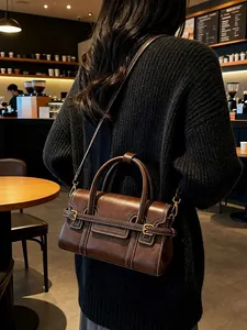 Retro PU Leather Small Square Handbag Contrast Stitching Crossbody Shoulder Bag For Women Fashion Daily Casual Tote Handbag