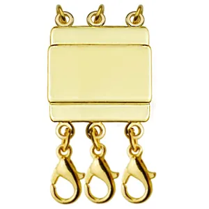 Cierre magnético dorado de 3 hilos para collares en capas con mosquetones para bisutería DIY