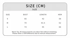 Detailed size chart for women's sleeveless yoga fitness tank top with CM measurements