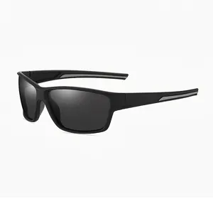 Detail view of matte black polarized sports cycling sunglasses for outdoor activities