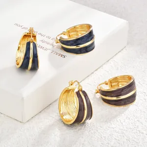 Orecchini a cerchio larghi in smalto vintage placcati oro blu navy e rosso vino