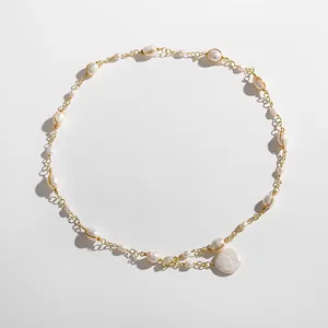 Baroque Freshwater Pearl Necklace For Women Copper Electroplated Zirconia Inlaid Starry Choker Fashion Neck Jewelry Gift