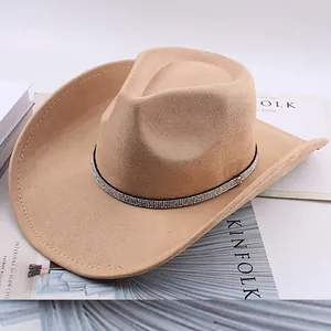 Detailed view of a khaki Western cowboy hat featuring an elegant rhinestone hatband.