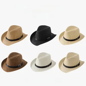 Set of six western style straw sun hats for women featuring stylish black bands