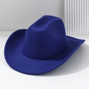 Royal blue wool felt western cowboy hat with minimalist design and wide brim.