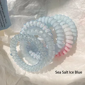 Lot d'élastiques à cheveux en spirale bleu sel de mer à haute élasticité pour femme.