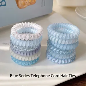 Lot de chouchous spirales bleus type cordon de téléphone haute élasticité