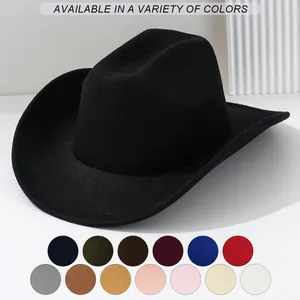 Women Men Western Cowboy Hat Solid Color Wide Brim Felt Fedora Hat European American Style Jazz Hat For Outdoor Daily Travel Sun Protection