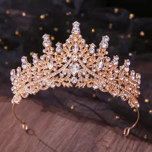 Macro view of elegant gold bridal tiara adorned with sparkling clear rhinestones