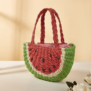 Borsa a mano in paglia intrecciata con design a anguria per vacanze estive e mare