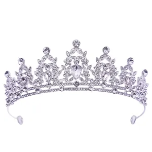 Elegant silver rhinestone bridal crown tiara headpiece for wedding and princess birthday