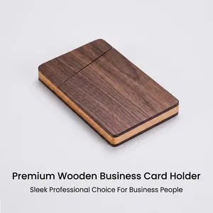 Porta biglietti da visita in legno di noce premium con elegante design a conchiglia