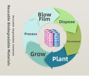Lifecycle infographic of biodegradable pet waste bags showing eco-friendly process