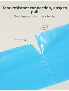 Detailed view of perforated blue biodegradable pet waste bag showing easy tear line