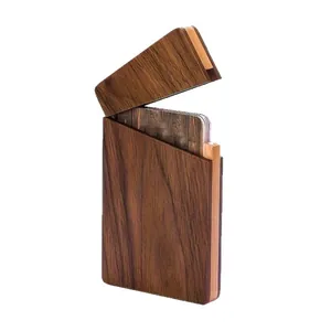 Elegante porta biglietti da visita in legno di noce nero con coperchio per ufficio
