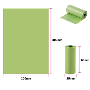 Bolsas biodegradables verdes para excrementos de perro, 300x200mm, rollo de 60mm de largo