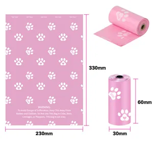 Rollo de bolsas biodegradables para excrementos de perro rosas de 230mm x 330mm