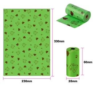 Bolsas verdes biodegradables para excrementos de perro con dimensiones de 230x330mm