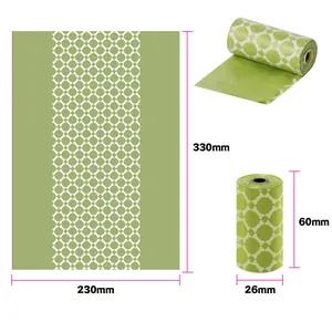 Bolsa biodegradable para excrementos de perro verde con patrón de hueso, 330x230mm