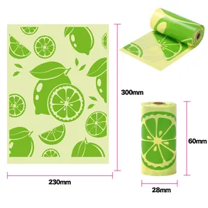 Bolsas biodegradables para excrementos de perro con diseño de lima, 230x300mm y rollo 28x60mm